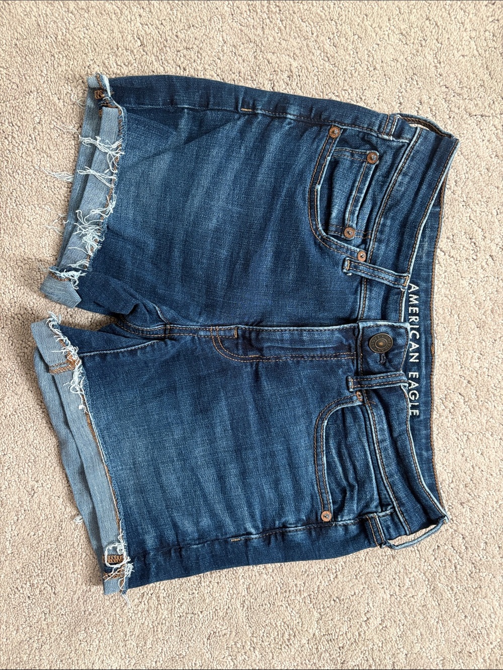 American Eagle Outfitters Dark Blue Frayed Hem Denim Shorts